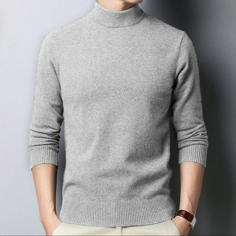 New Autumn/Winter Men's Mock Neck Sweater - Solid Color Half Turtleneck Pullover Knitwear, Casual Fashion Brand Clothing