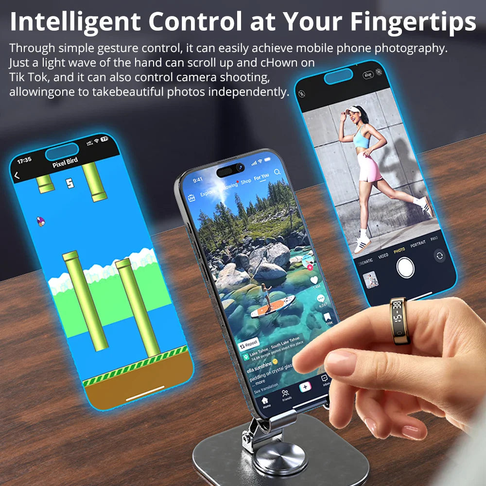 2025 COLMI R12 Smart Ring – Touch Display, Wireless Charging, Health Tracker, 5 ATM Waterproof for Men & Women