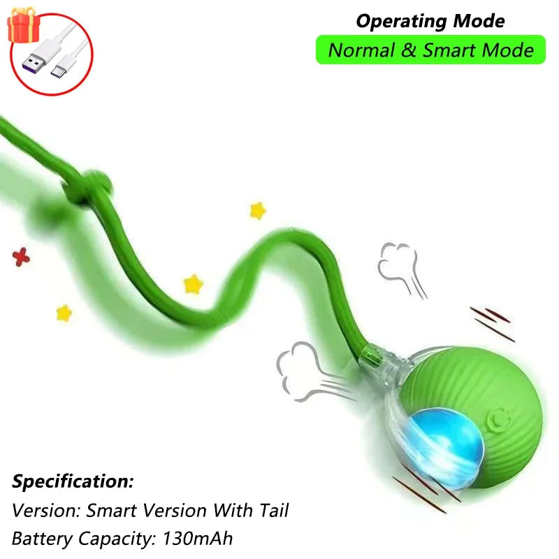 iLMH Smart Cat Interactive Ball Toy - Rechargeable Automatic Rolling Mouse Toy with Faux Tail for Pet Training & Play