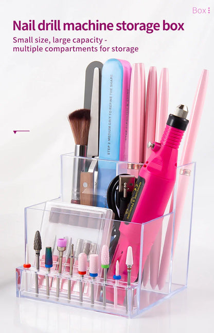 Translucent Nail Drill Machine Organizer | 3-Row Acrylic Storage for Nail Bits & Tools