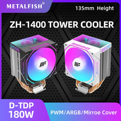 METALFISH White CPU Cooler — Silent ARGB 4-Pin PWM Fan with Radiator for Intel LGA 1700/1200/1150/1155/1156/1366/2011 & AMD AM5/AM4/AM3/X99/X79