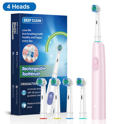 Rechargeable Rotary Electric Toothbrush for Adults – Powerful Rotating Toothbrush with 8 Soft Brush Heads