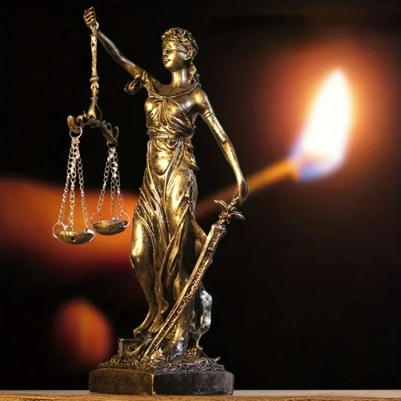 European Retro Copper Goddess of Justice Ornament – Creative Home Decor for Living Room, Office, and Desk, 1PCS