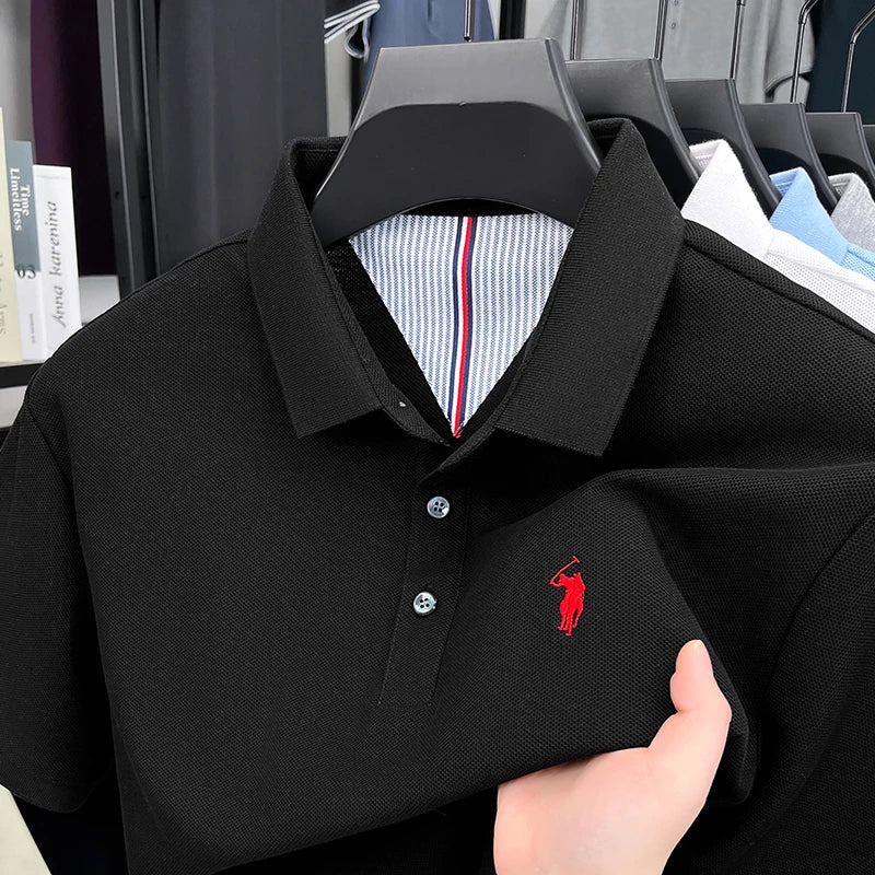 Men's 100% Cotton Embroidered Polo Shirt - Premium Summer Golf Casual Short Sleeve Top