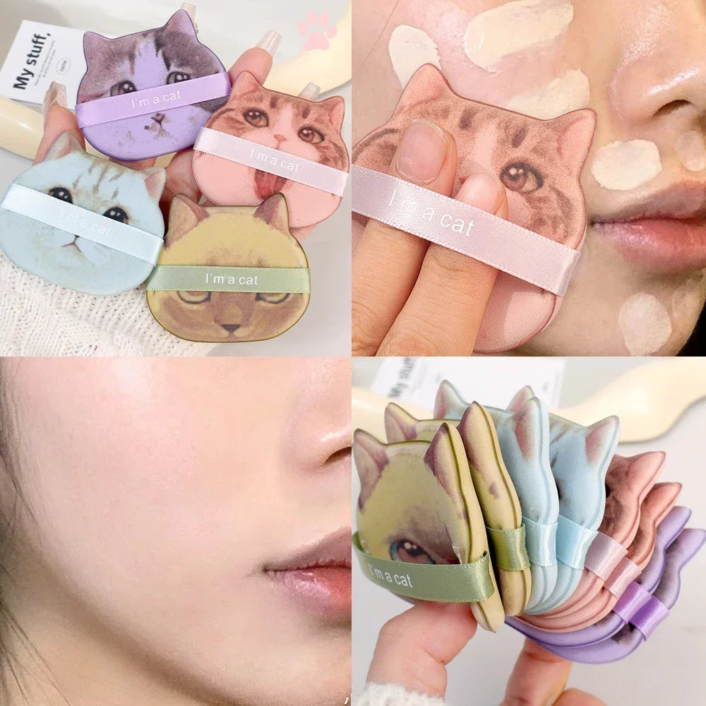 1-4PCS Cat Air Cushion Powder Puffs – Double-Sided Wet & Dry Foundation and Concealer Makeup Sponges