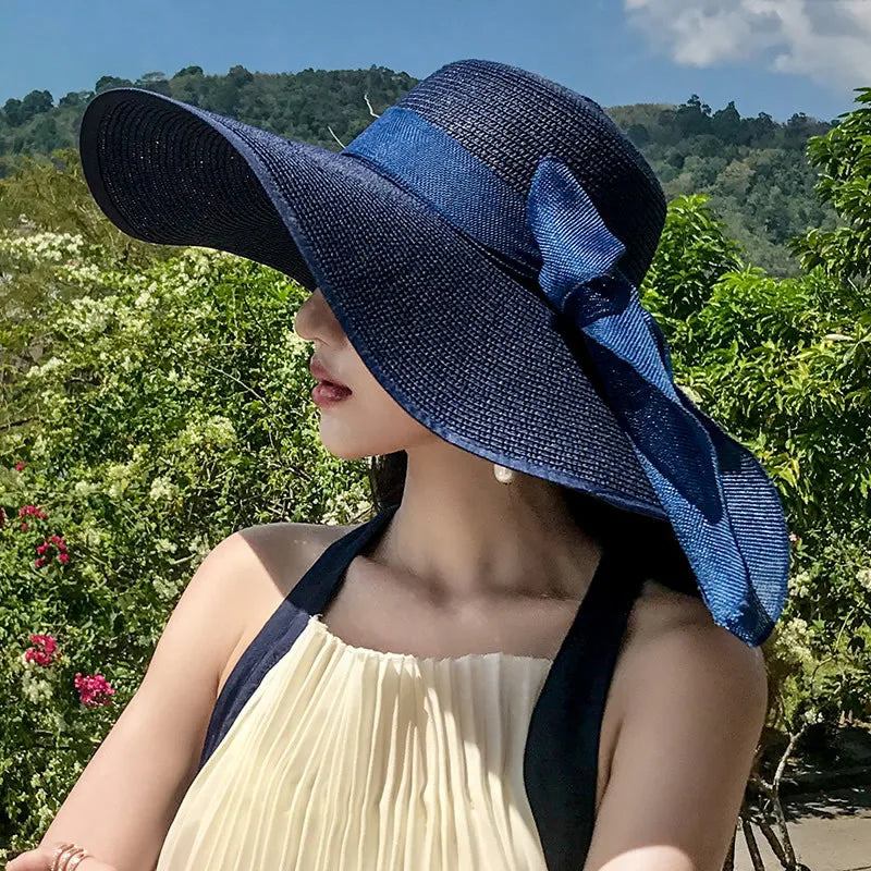 Women’s Foldable Summer Straw Hat – Beach & Travel Sun Visor with UV Protection, Bucket Cap Panama Style