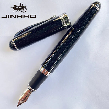 Jinhao X750 Fountain Pen Set - Medium Nib with Ink Converter, Silver Trim Calligraphy Writing Pen & Gift Set