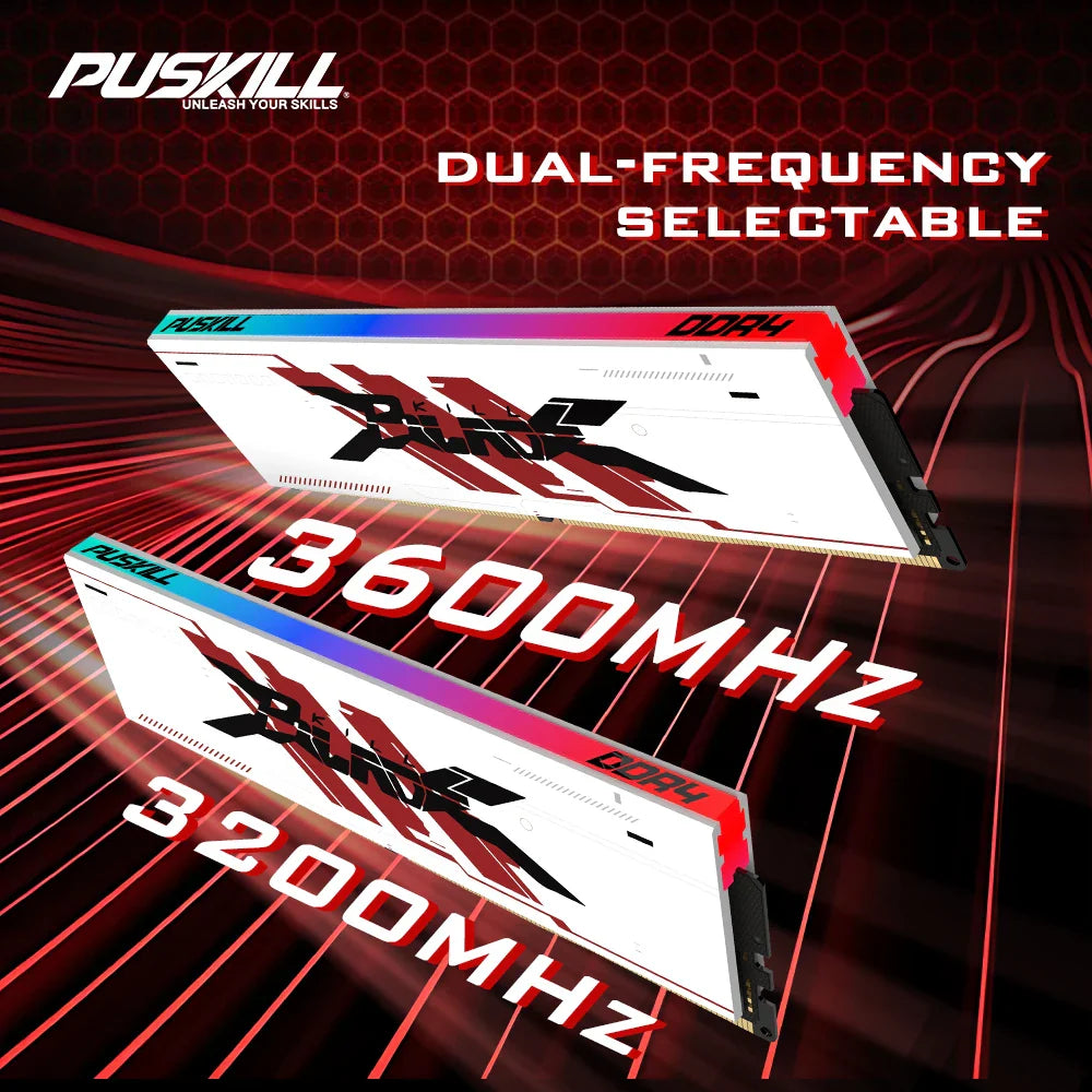 PUSKILL RGB DDR4 Gaming RAM – 8GB/16GB 3200MHz-3600MHz DIMM Desktop Memory