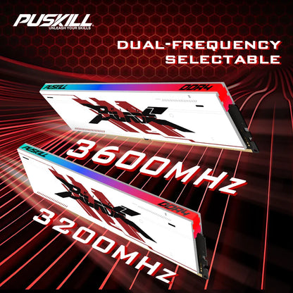 PUSKILL RGB DDR4 Gaming RAM – 8GB/16GB 3200MHz-3600MHz DIMM Desktop Memory