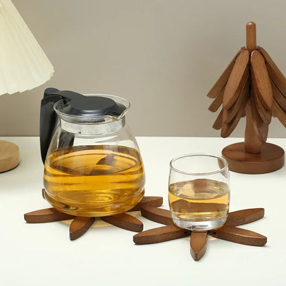 4PCS Bamboo Wooden Tree Design Table Mat Coasters — Heat Resistant Decorative Pot Trivets