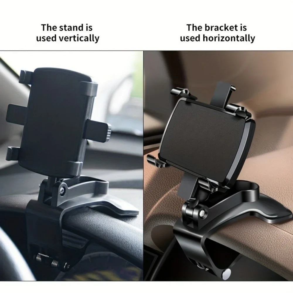Universal Car Phone Holder - 360° Rotatable Dashboard GPS Mount with Adjustable Clip