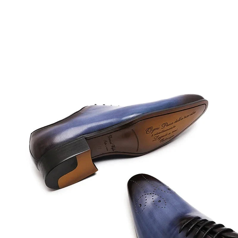 Men’s Genuine Leather Oxford Shoes - Whole Cut Pointed Toe Lace-Up Formal Business and Wedding Dress Shoes