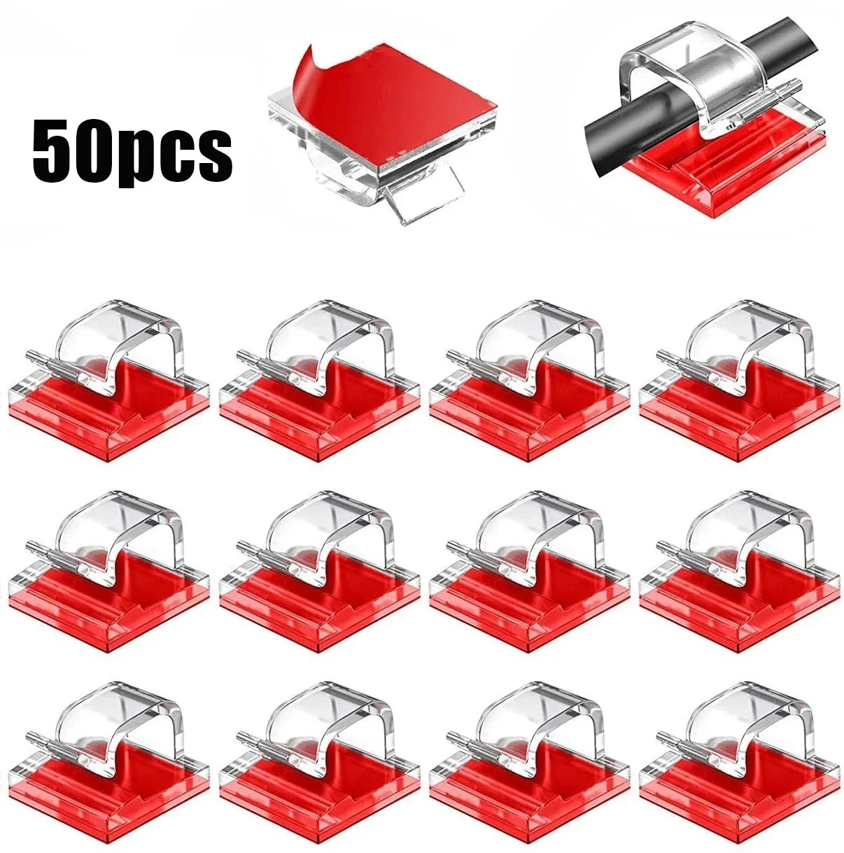 50Pcs Cable Organizer Clips – Wall Mounted Wire Management Set for USB, Charging Cables & Data Cords, Desk Cord Holder & Cable Storage Solution