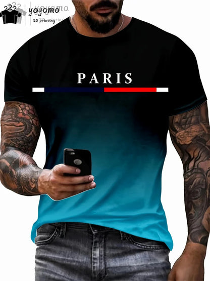 Summer Gradient Print T-Shirt for Men – Fashionable 3D Graphic Round Neck Street & Rock Tops