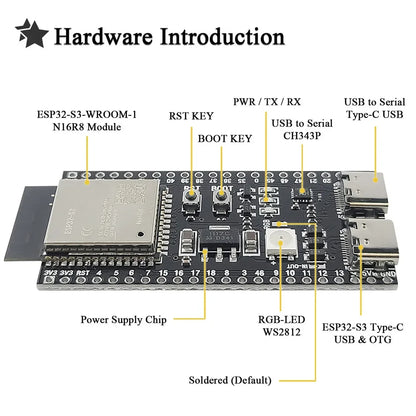 ESP32-S3 WROOM-1 Development Board - 44-Pin WiFi Bluetooth Module with 16MB Flash & 8MB PSRAM for Arduino IDE
