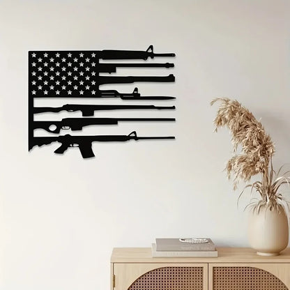 Gun Metal Flag Wall Art - Unique Black Metal Decor for Indoor Outdoor Living Room and Home Spaces