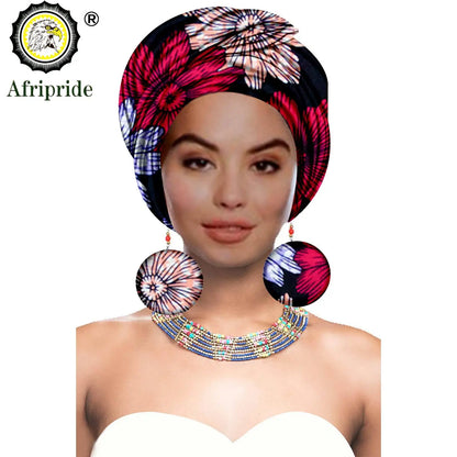 African Turban Headwrap - Nigerian Ankara Headscarf with Matching Earrings