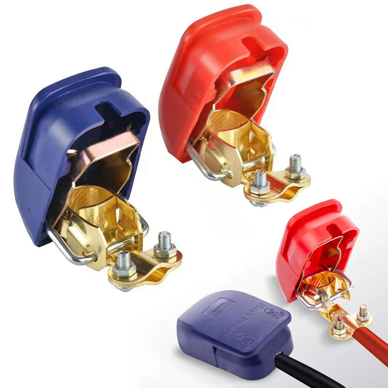 2Pcs Car Battery Terminal Connectors - Quick Release 12V 24V Positive & Negative Cable Ends for SAE/JIS Batteries