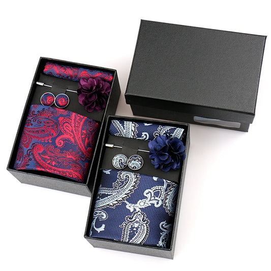 Elegant Men’s Necktie Gift Set - Fashion Tie with Handkerchief, Cufflinks & Brooch Pin Accessories for Business & Wedding