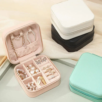 Portable Mini Jewelry Storage Box – Travel Organizer Case for Earrings, Necklace, Rings, Leather Jewelry Display Case