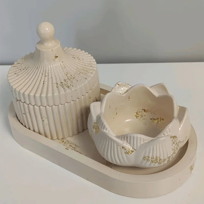 DIY Lotus Candle Holder 3-Piece Silicone Resin Mold – Handmade Epoxy, Plaster & Cement Craft Storage & Home Decor Making Kit