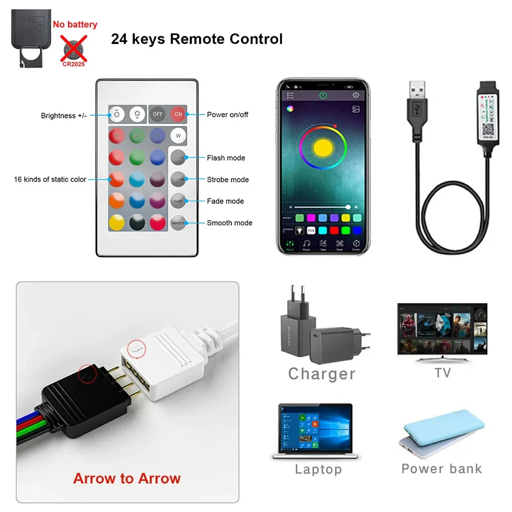 Bluetooth LED Strip Lights – Smart SMD 5050 with APP & Remote Control, Flexible Tape for TV Backlight & Home Decor