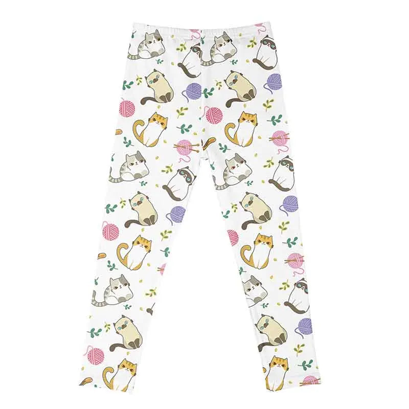 Kids Girls Cartoon Print Leggings – Soft Milk Silk Casual Stretch Sports Pants for Baby Girls Comfortable Trousers 4–12Y