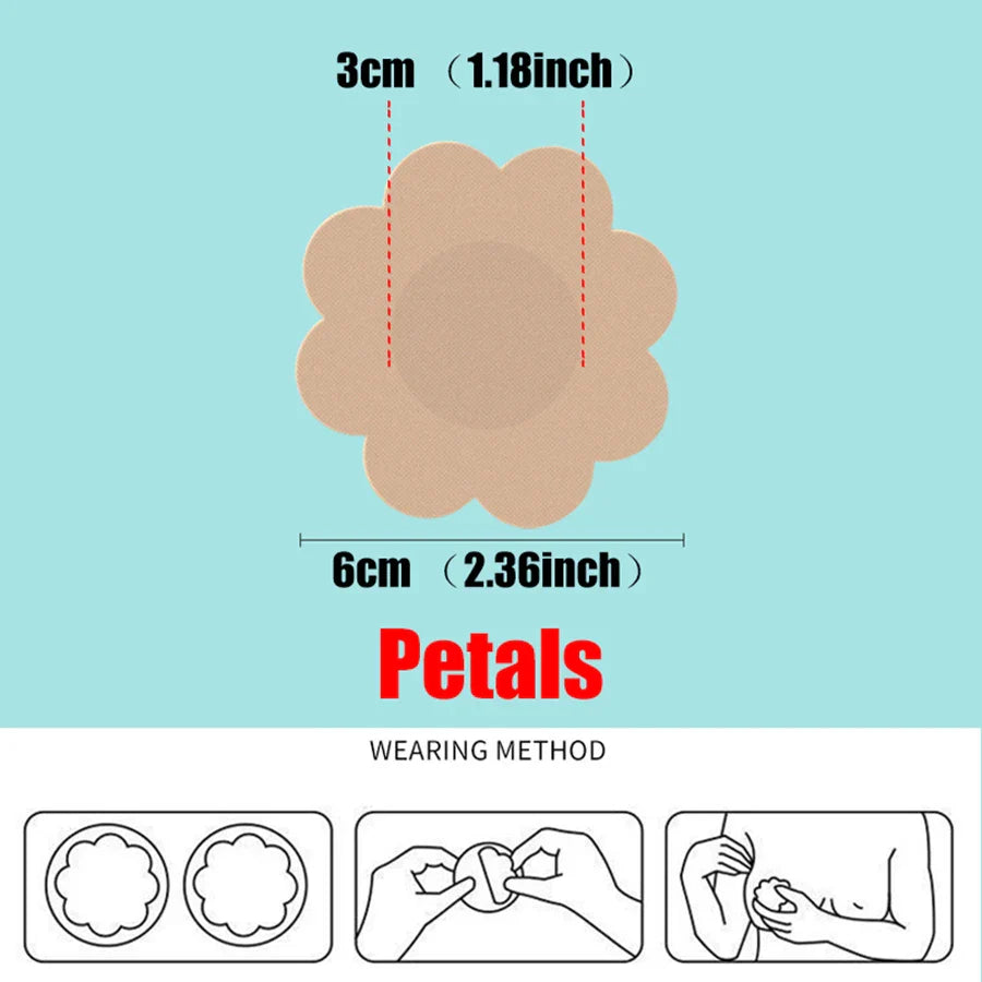 100PC Disposable Cloth Nipple Covers – Invisible Bra Pasties, Breast Petals & Chest Stickers for Women