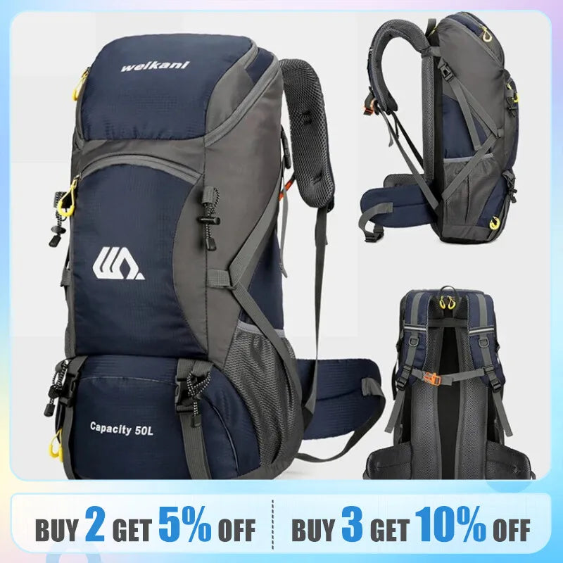 50L Large Travel Backpack: Waterproof Camping Bag for Men - Ideal for Hiking, Climbing & Outdoor Sports