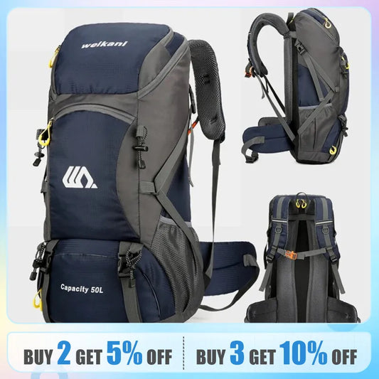 50L Large Travel Backpack: Waterproof Camping Bag for Men - Ideal for Hiking, Climbing & Outdoor Sports