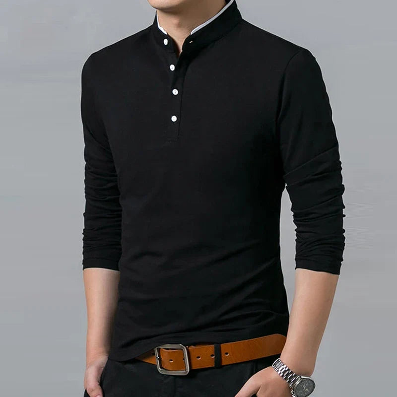 Men's Business Casual Long Sleeve Polo Shirt - Breathable Formal Comfort Top for All Occasions