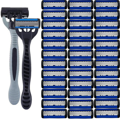 Men’s Manual Safety Razor – 6-Layer Stainless Steel Hair Removal Knife with Replaceable Heads and Razor Tools