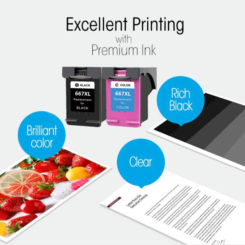 Remanufactured HP 667 / 667XL Ink Cartridge Replacement – Compatible Ink for HP DeskJet Ink Advantage 1275, 2374, 2375, 2376, 2775 & 2776 Printers