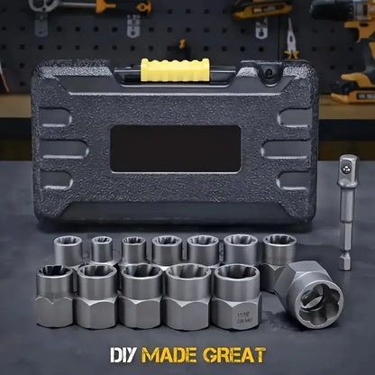 14-Piece Damaged Nut & Bolt Extractor Socket Set - Chrome Molybdenum Steel Impact Sockets with Storage Case