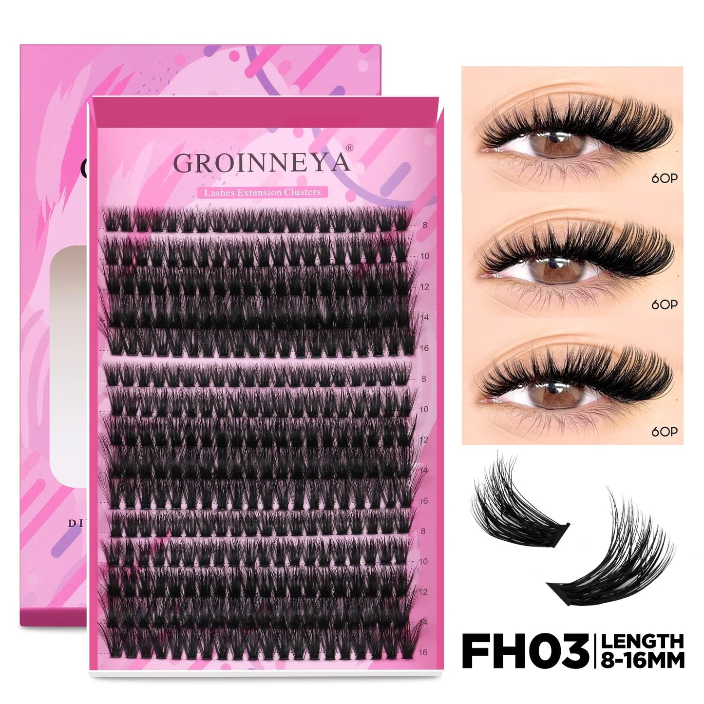 GROINNEYA DIY Lash Extension Kit – Individual & Cluster Lashes Full Set with Lash Bond and Seal for At-Home Use