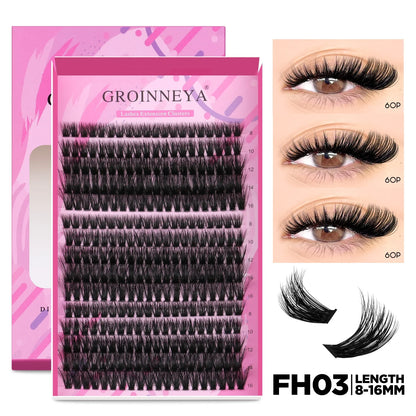 GROINNEYA DIY Lash Extension Kit – Individual & Cluster Lashes Full Set with Lash Bond and Seal for At-Home Use