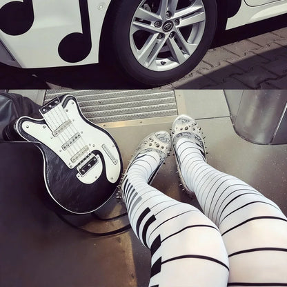 Y2K Graffiti Letter Thigh High Socks - 2000s Emo Harajuku Kawaii Long Socks