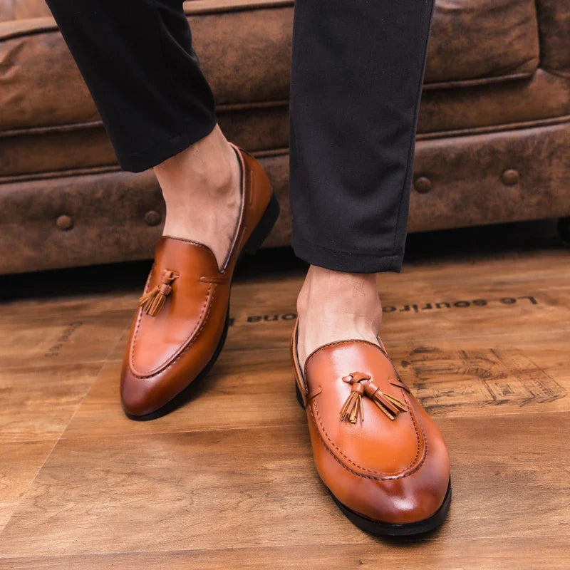 Men’s Formal Leather Loafers - Comfortable Tassel Business & Casual Dress Shoes