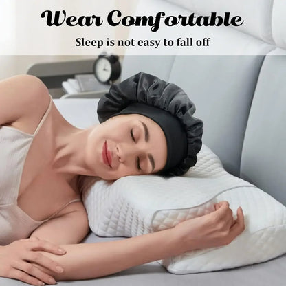 Women's Satin Hair Bonnet for Sleeping - Silk Wide-Brimmed Sleeping Hat with Elastic Soft Band for Hair Care
