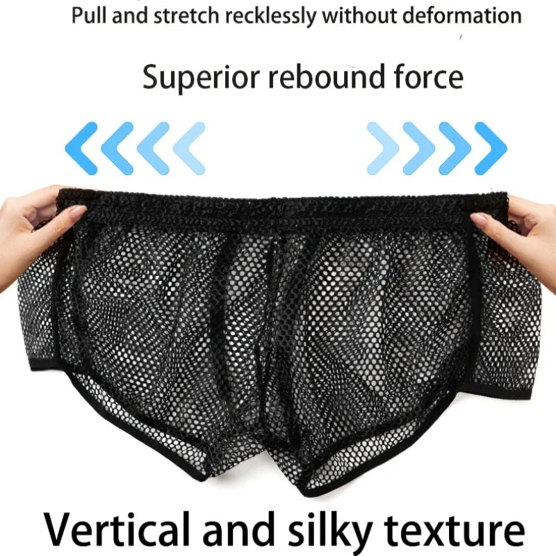 Men's Mesh Boxer Briefs - Loose Fit See Through Breathable Aro Shorts Sexy Home Underwear Pants