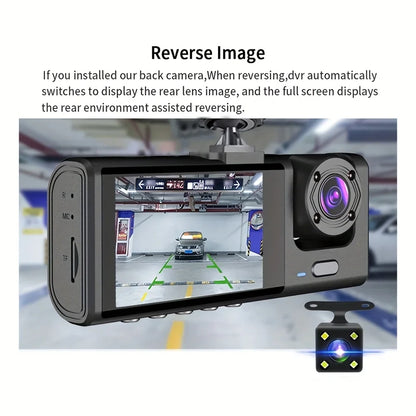 1080P 3-Channel Dash Cam - IR Night Vision, Loop Recording & 2-Inch IPS Screen DVR