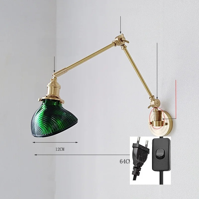 IWHD 2022 Ceramic Copper LED Wall Lamp — Adjustable Swinging Long Arm Light for Bedroom & Living Room