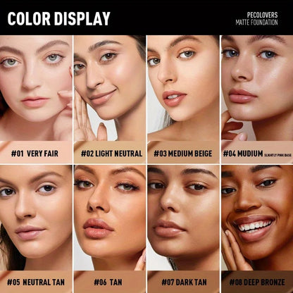 PECOLOVERS Matte Liquid Foundation – Oil-Control, Waterproof Full Coverage Concealer for All Skin Tones