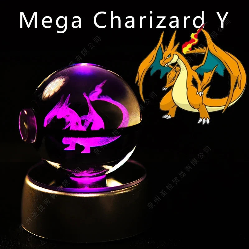 Pokémon Crystal Ball Night Light - 3D Pikachu Gengar Mewtwo Glass Lamp Statue Kids Birthday Gift