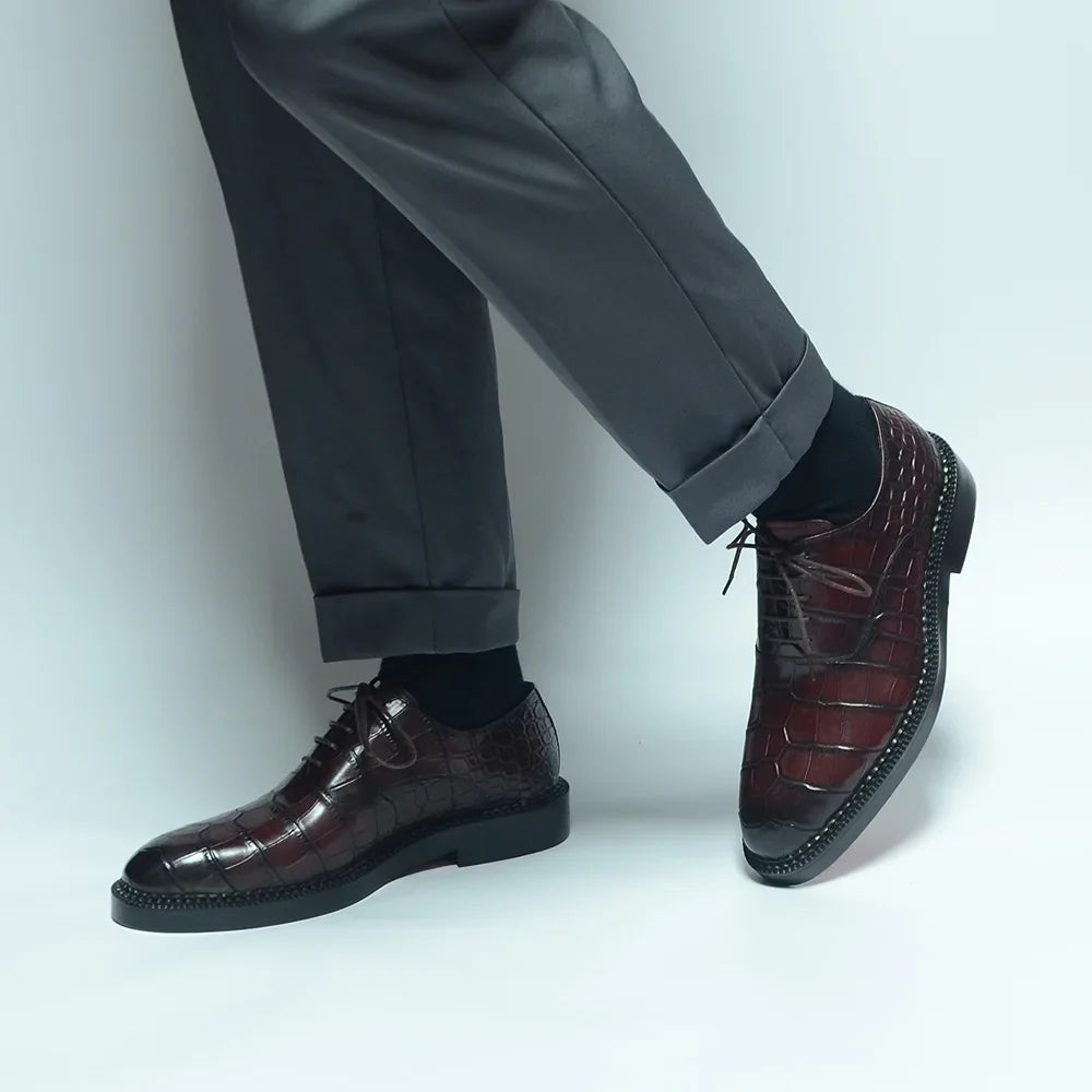 Men’s Luxury Genuine Cowhide Oxford Shoes - Height-Increasing Crocodile Pattern Wedding Dress Footwear