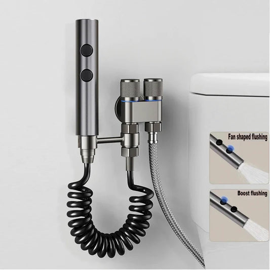 Stainless Steel Toilet Bidet Sprayer Set - Dual Button Handheld Rain Spray Faucet with Self-Cleaning Shower Head & Bathroom Hose Kit