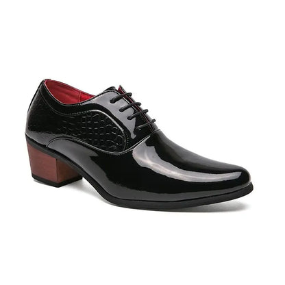 Men’s Pointed High Heel Leather Shoes - British Business Wedding Dress Shoes with Height-Increasing Design
