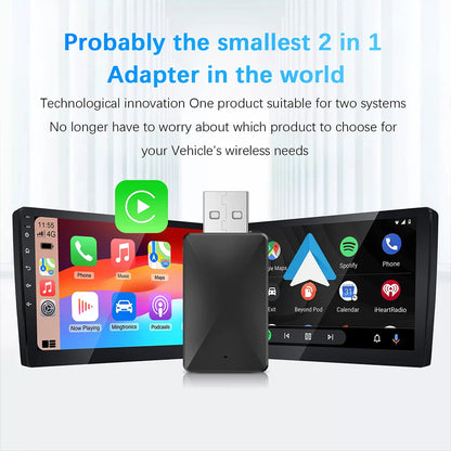 CarPlay & Android Auto Wireless Adapter — Compatible with Toyota, Mazda, Nissan, Camry, Suzuki, Subaru, Citroen, Audi, Mercedes, Kia, Ford, Opel with Spotify & Bluetooth