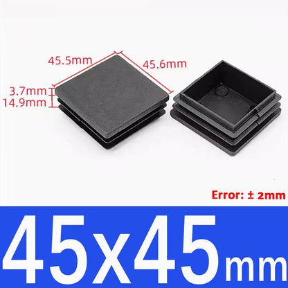 Black Square Tube End Caps - Plastic Blanking Plugs for Furniture, Tables & Chairs 10-100mm