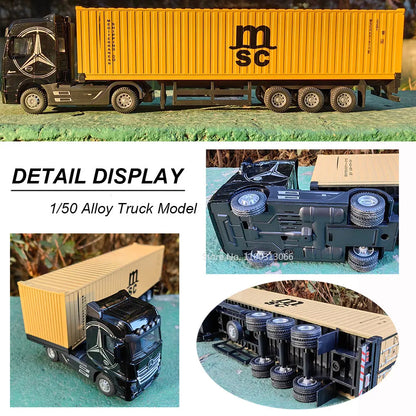 1:50 Large Diecast Alloy Truck Model – Pull-Back Container Toy with Sound & Light for Boys’ Gifts